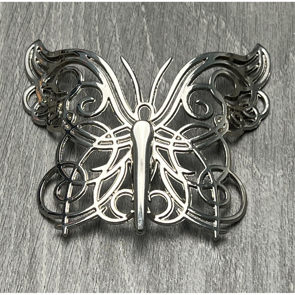 Neiman Marcus Figural Butterfly Scarf Hair Dress Lapel Clip Filigree Red Heart - Picture 5 of 8